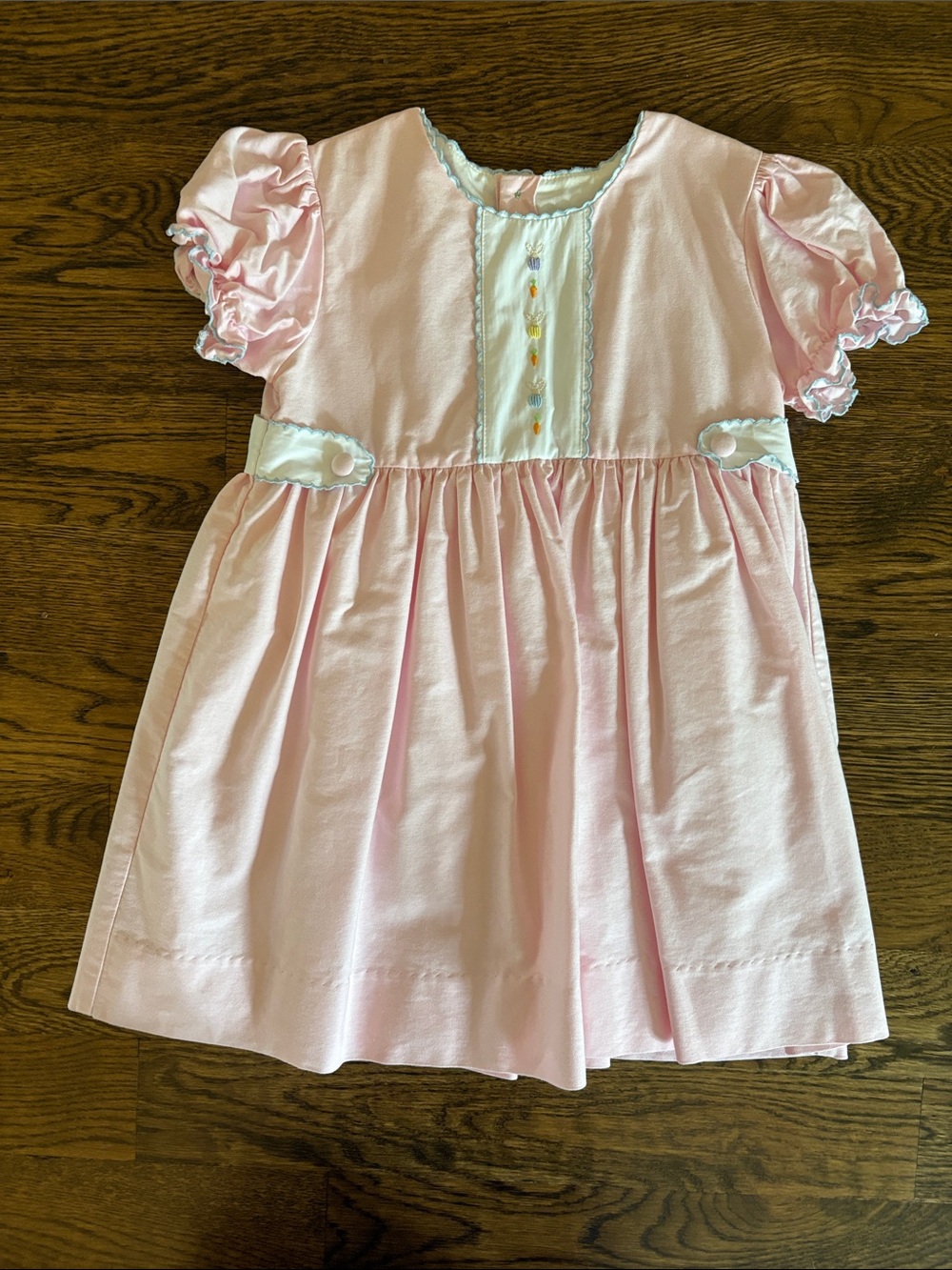 Sweet Pastel Puff-Sleeve Girls' Easter Dress with White Accents - Picture 1 of 4